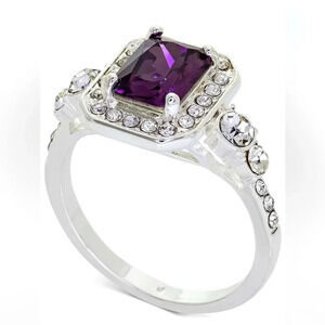 Charter Club Silver-Tone Pave & Purple Square Crystal Halo Ring 5,8,9 sizes NWT